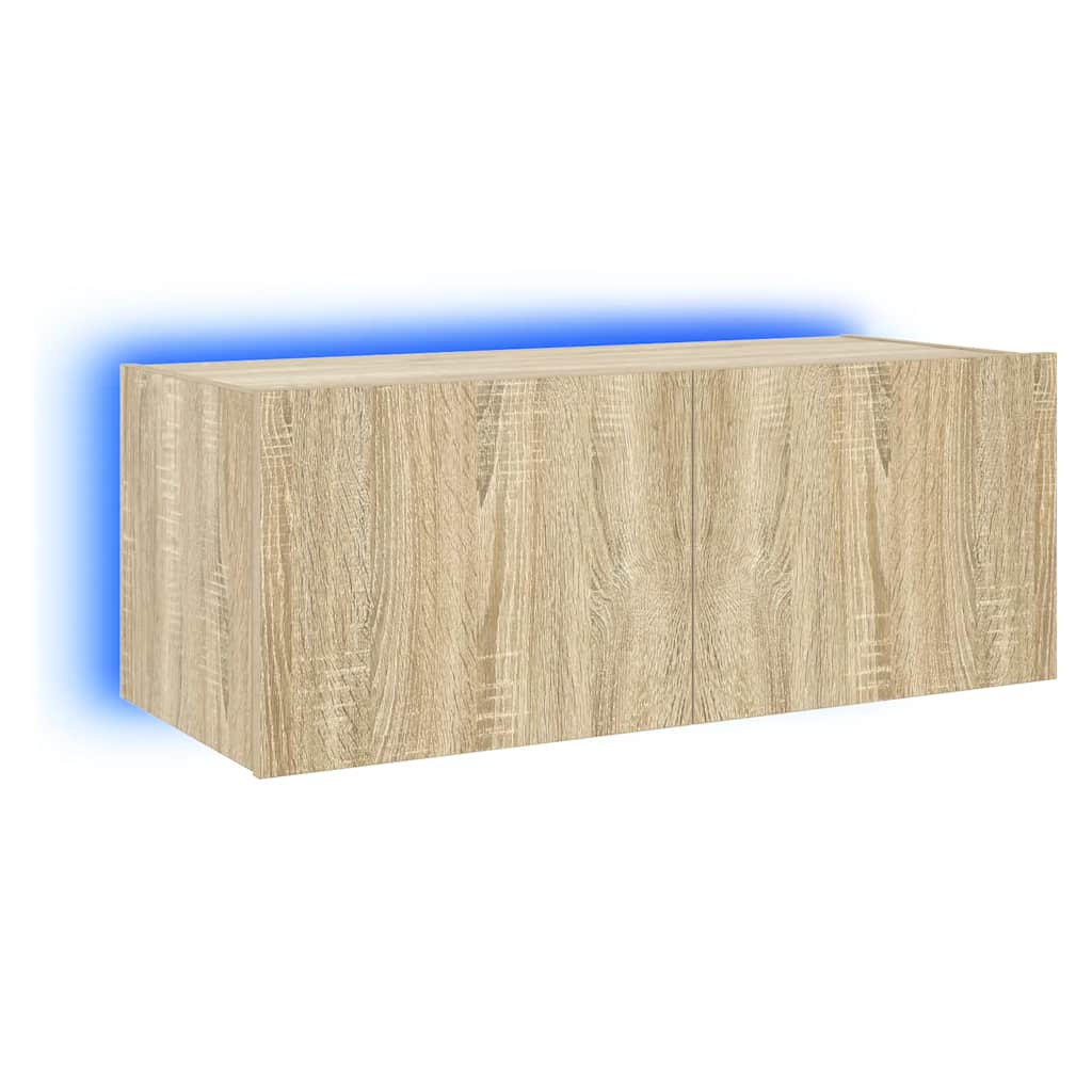 vidaXL Mueble de TV de pared con luces LED roble Sonoma 80x35x31 cm
