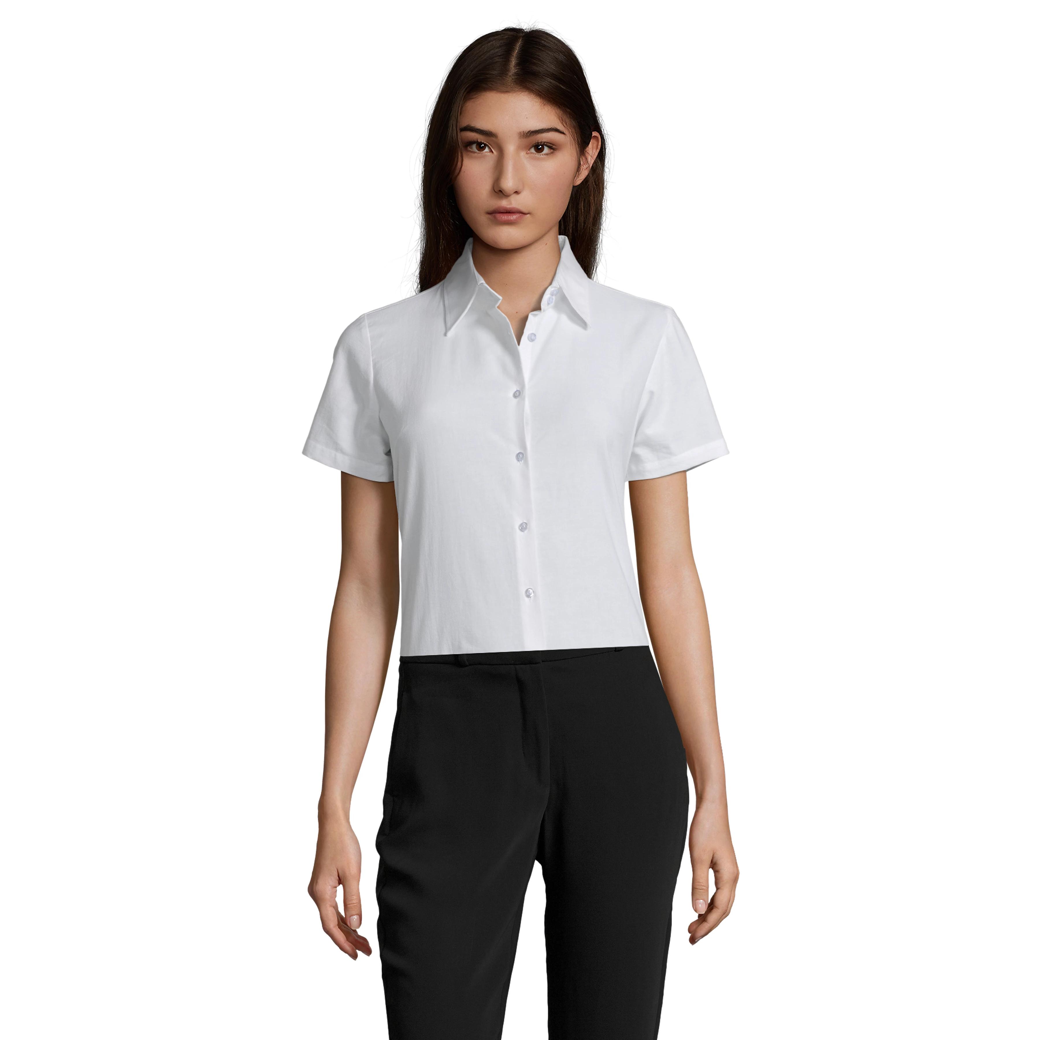 SOL'S Elite - Camisa Oxford Manga Corta para Mujer, 70% Algodón y 30% Poliéster, Corte Femenino Ajustado con Pinzas, Ideal para Uniformes Profesionales