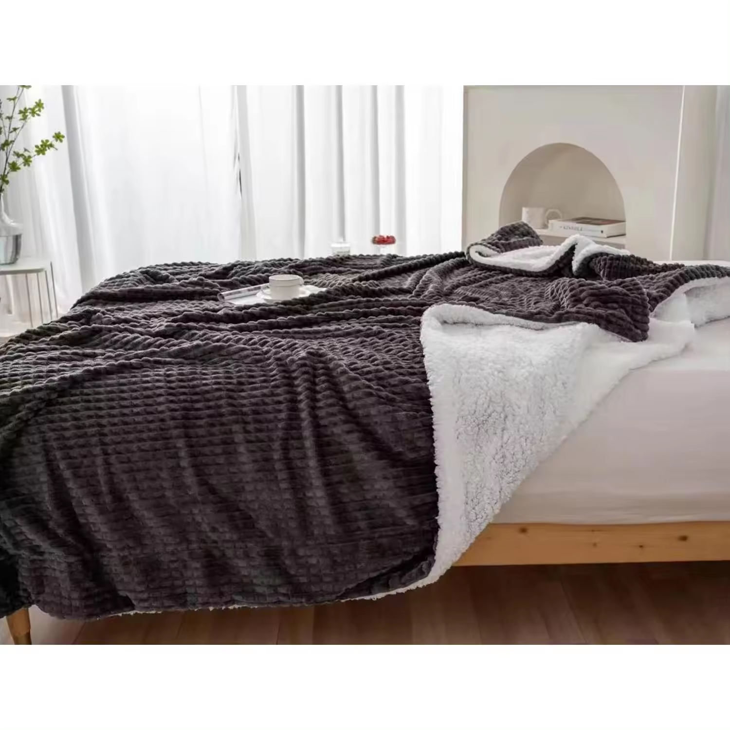 Manta Sofa/Cama Waffle Reversible Sedalina Plaid Franela Moderna, Mantas Polar Invierno de Sherpa Multiuso con Microfibra Extra Suave y Borreguitos,3 medidas, diferentes colores, 130x160cm/160x220cm y 220x240cm