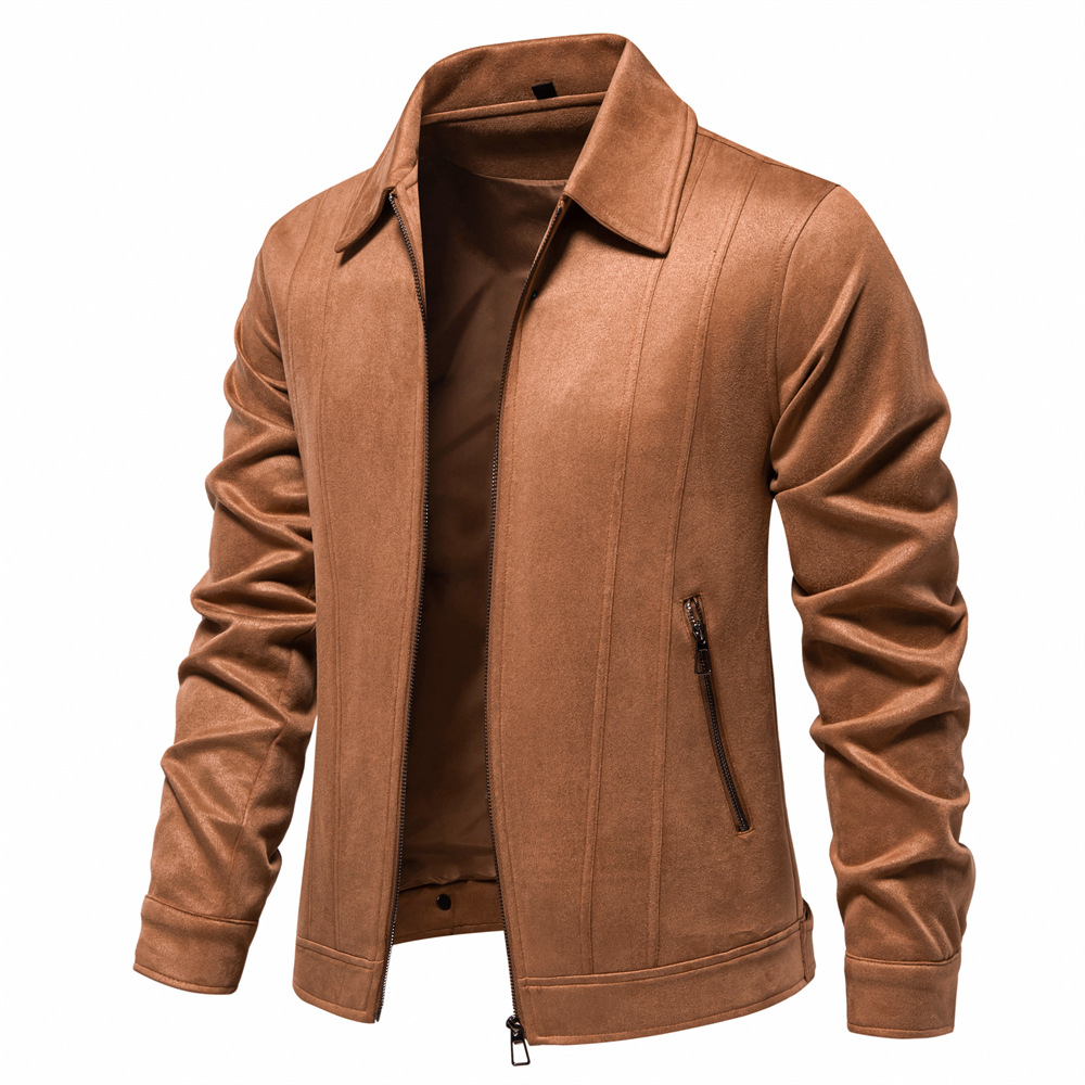 TK 2024 Otoño e Invierno Chaqueta de Solapa Nueva Chaqueta de Moda para Hombres Chaqueta de Ante para Hombres al Aire Libre