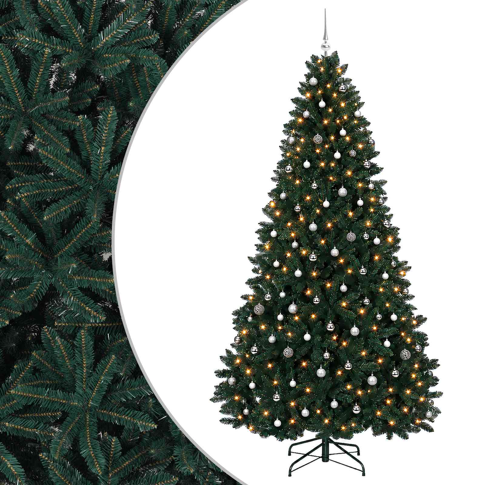 vidaXL Árbol de Navidad artificial verde oscuro con bolas 300 cm