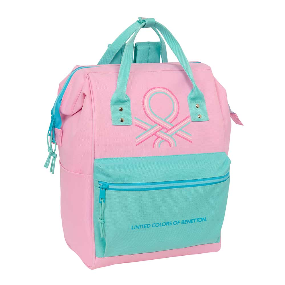 SAFTA | Mochila Escolar Benetton Adaptable a Carro Espalda y Hombreras Ergonómicas Acolchadas, Bolsillos Laterales Portabotellas, Bolsillo Frontal, Cremallera Doble Tirador, Lavable, Base Reforzada