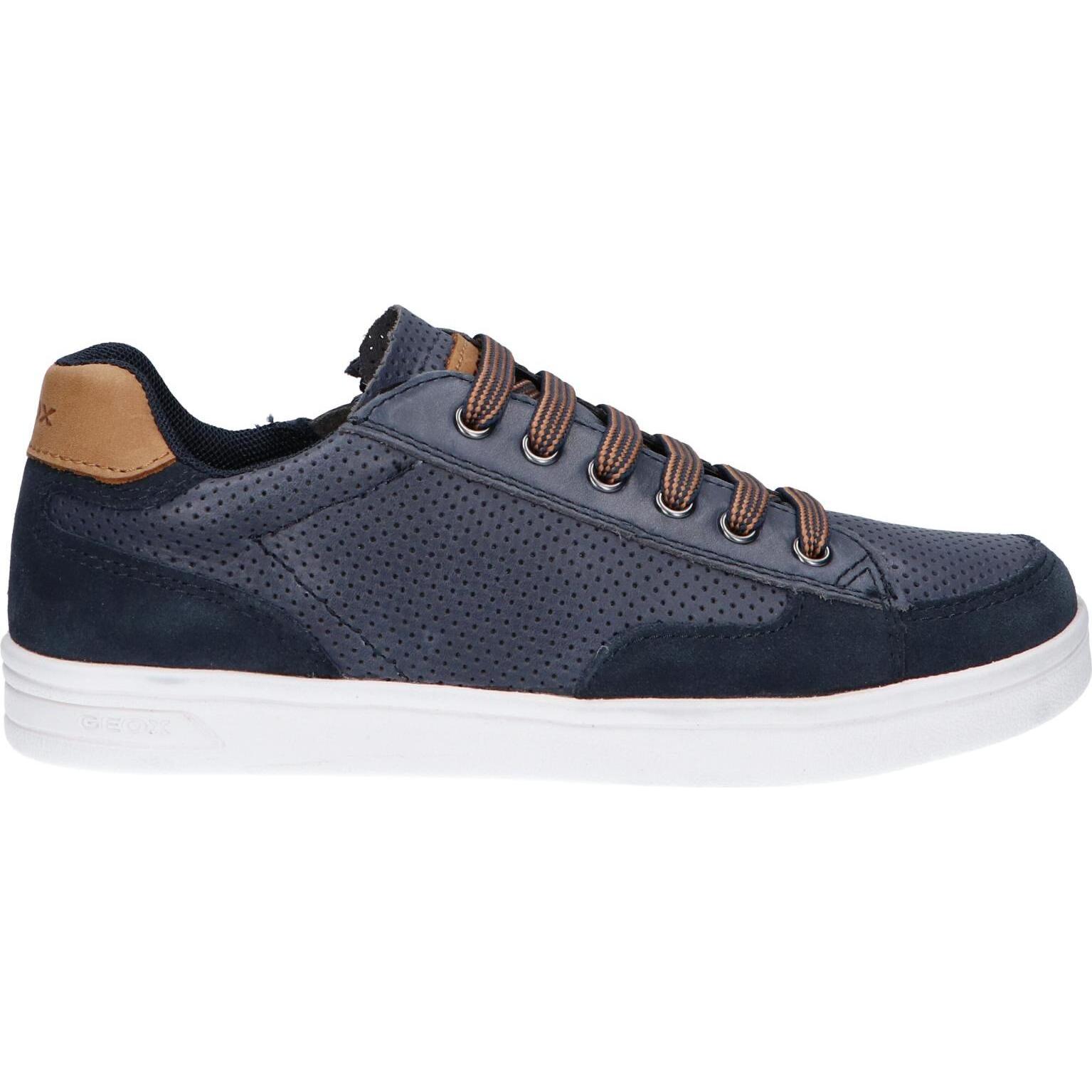Geox J255VB 0CL22 J DJROCK boys sneakers in Navy-Cognac, perfect for active kids, feature a padded insole, anti-slip sole, and flexible design, making them ideal casual shoes for daily adventures.
