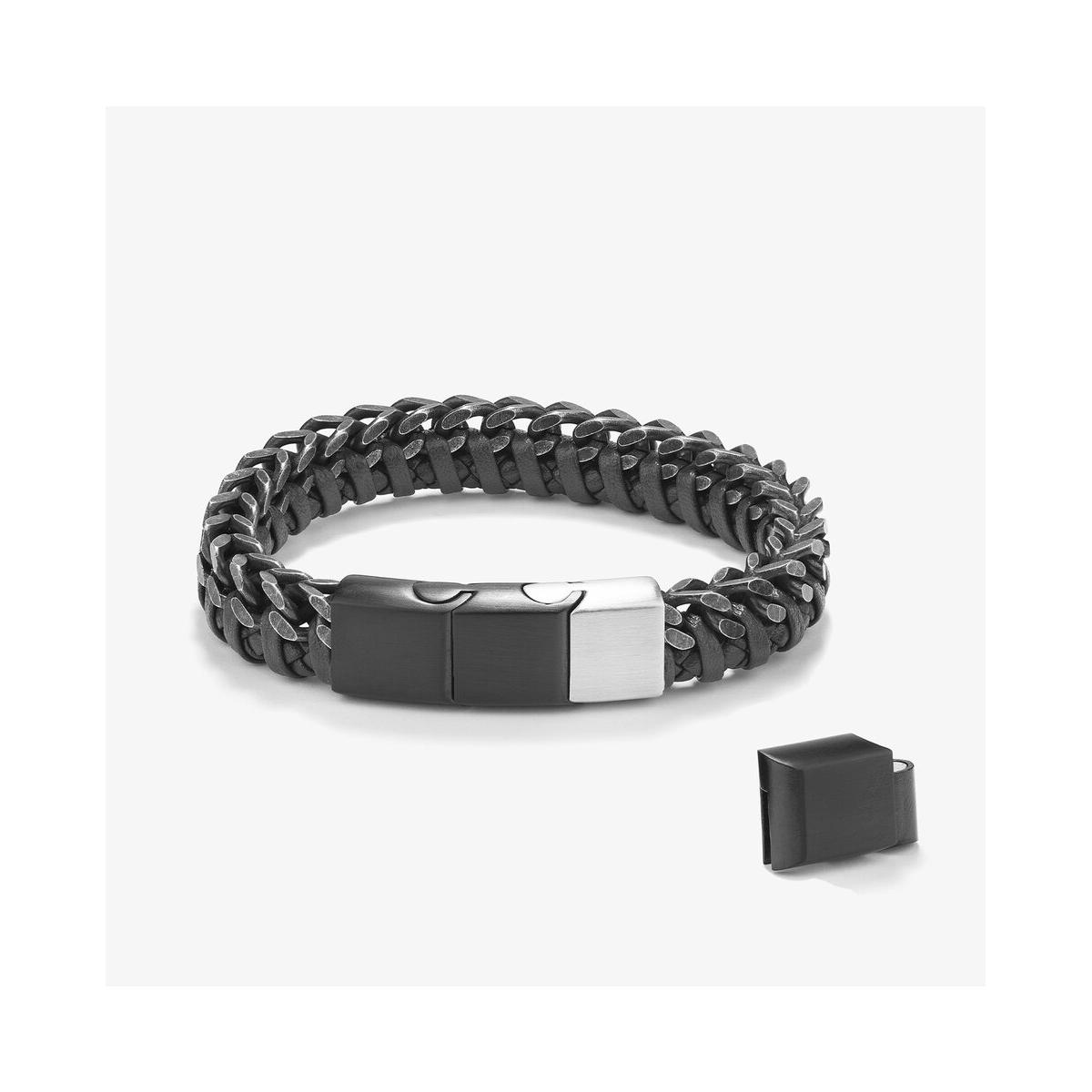 Radiant Pulsera Hombre Pulsera Hombre Nature Leather Negro De Acero Negro, Plateado Rh000200