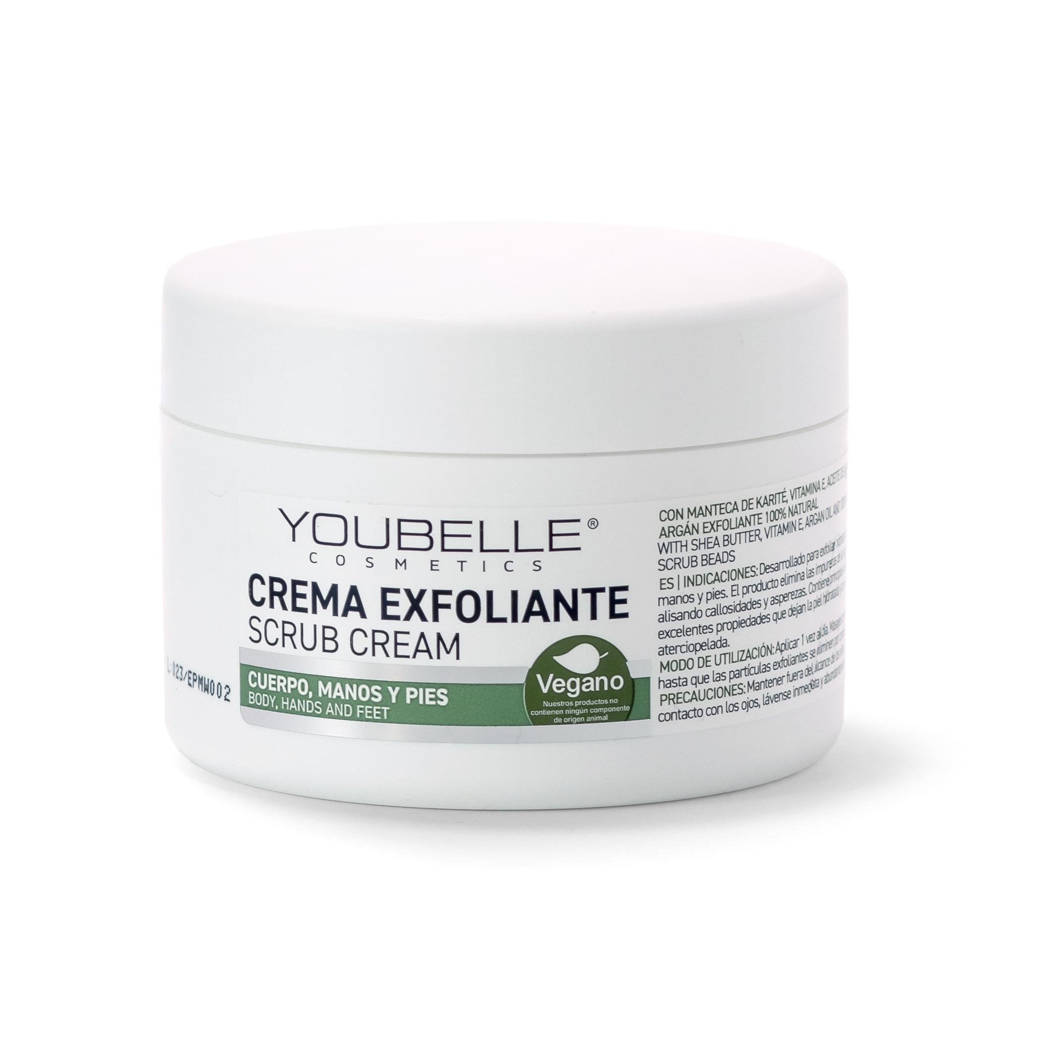 YOUBELLE Crema Exfoliante Cuerpo, Manos y Pies 200 ml | Exfoliación Suave e Hidratante para Piel Sensible | Uso Diario