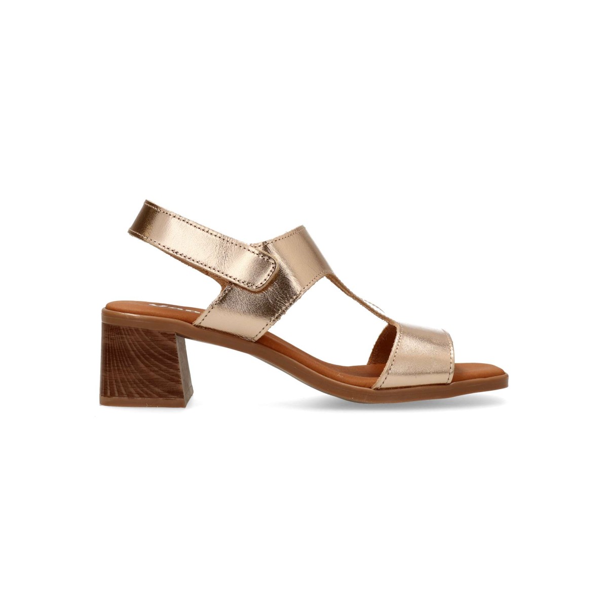 Vanessa Calzados - Sandalias de mujer VANESSA con tiras de piel metalizada, planta acolchada y tacón ancho efecto madera de 5 cm para confort diario