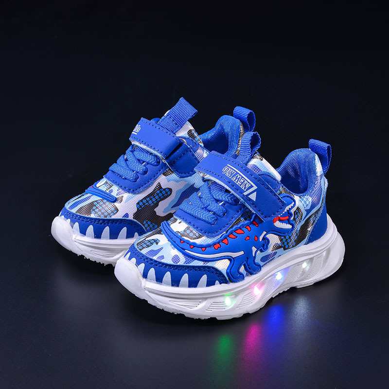 CA Zapatos deportivos de dinosaurios de dibujos animados para niños, zapatillas de cuero para niños pequeños y medianos, ligeras y a la moda, primavera 2025