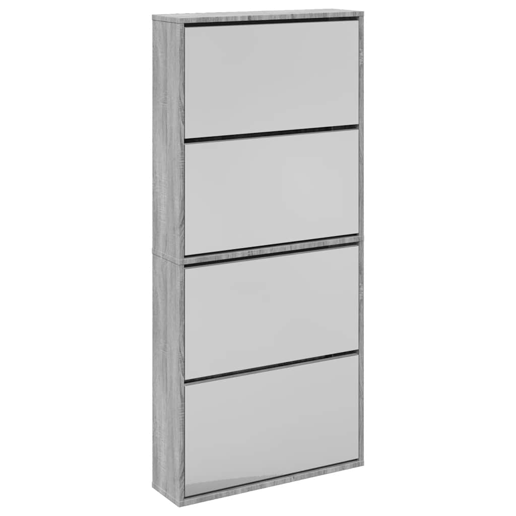 vidaXL Mueble Zapatero 4 Cajones con Espejo Organizador 63x17x134 cm Color Blanco,  Roble,  Blanco brillante