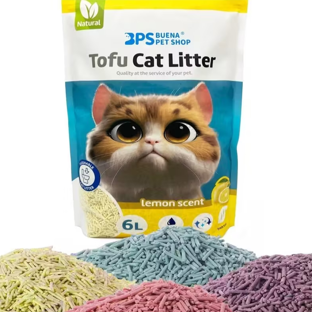 TopRed | Arena para Gatos BPS Tofu Aglomerante 6L, Sin Polvo, Aromas Original/Talco/Té Verde/Limón/Lavanda, Biodegradable, Fácil de Compactar, Eliminable por Inodoro - Ideal para Mascotas Sensibles