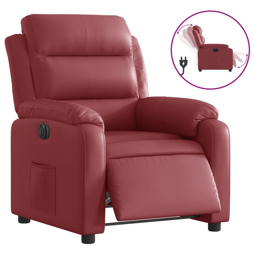 vidaXL Sillón reclinable eléctrico de cuero sintético rojo tinto
