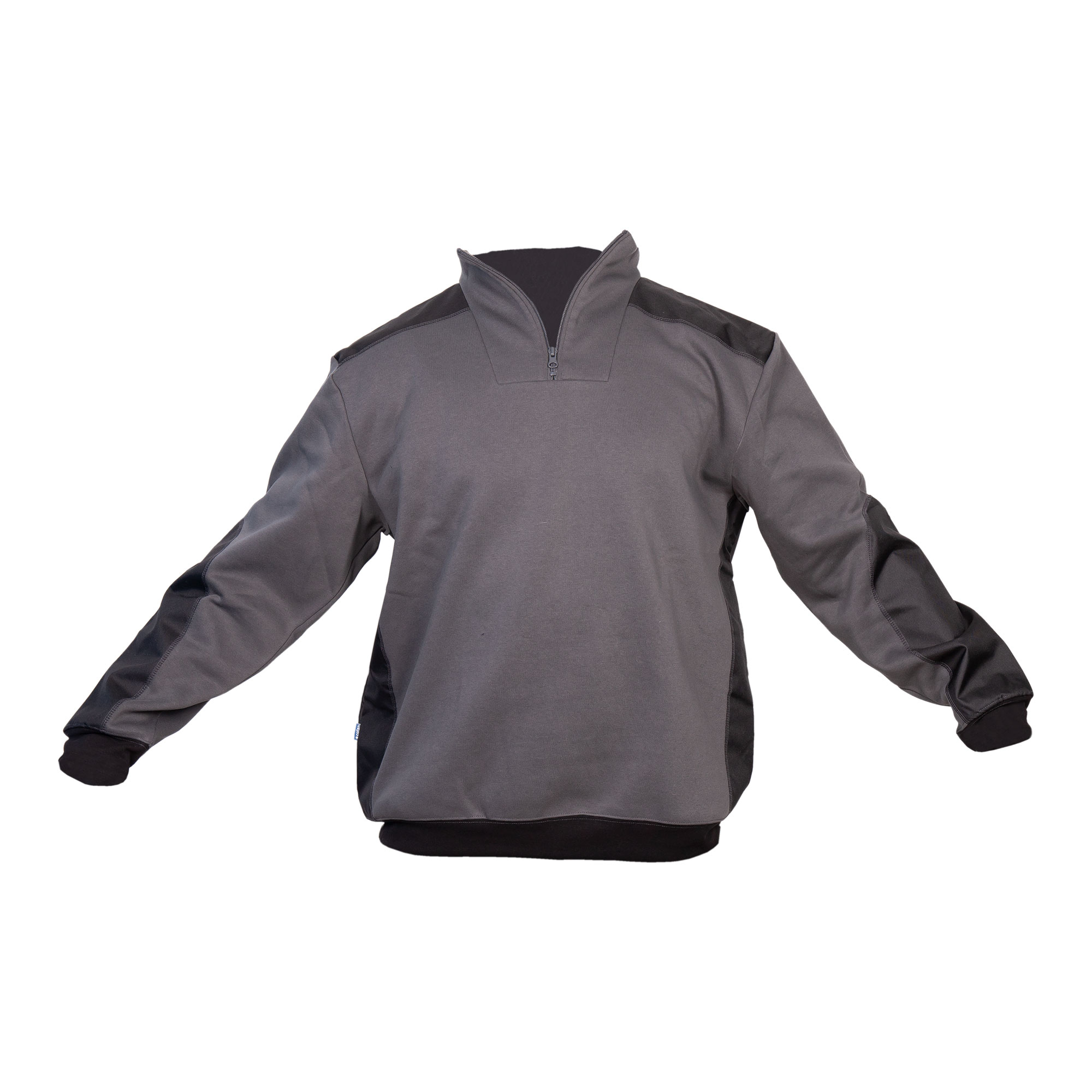 Cofan Sudadera de trabajo gris y negra Ranger con media cremallera, Anti pilling, Refuerzo textil, Puños elásticos, 65% poliéster 35% algodón, Diferentes tallas