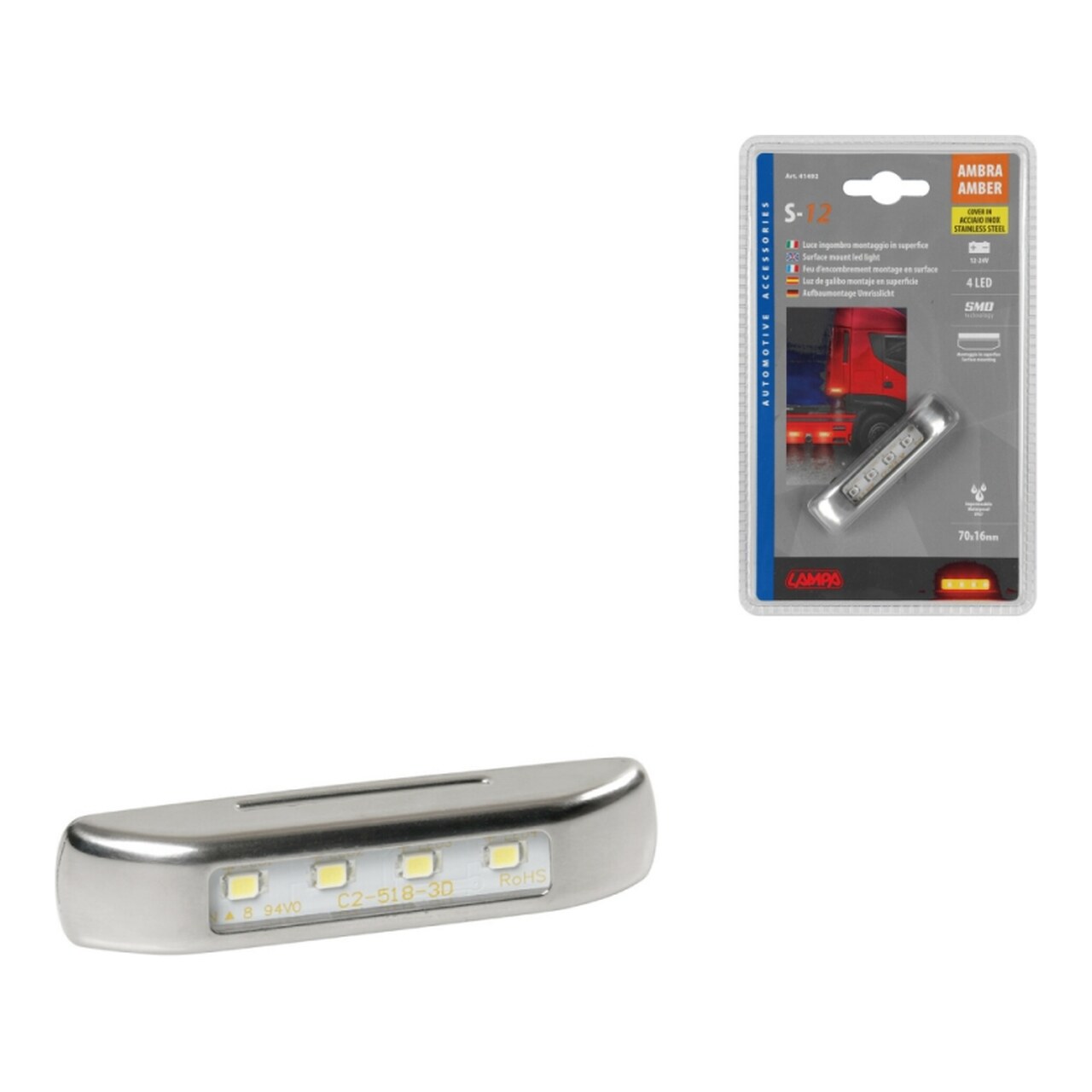 Luz De Galibo 4 Led 12/24V Con Cubierta De Acero Inoxidable LAM41492