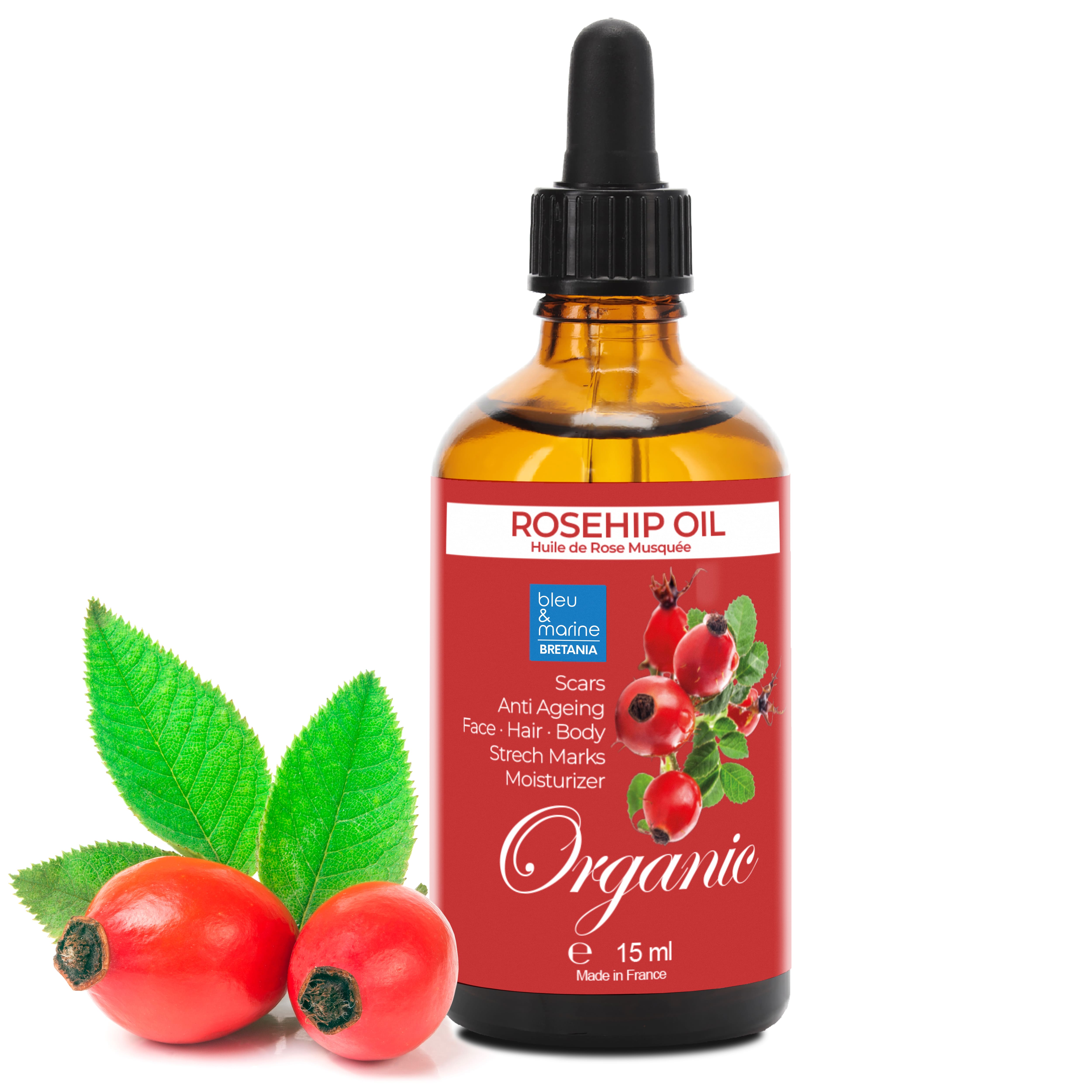 Aceite de Rosa Mosqueta Puro Natural para Masaje Cosmético y Cuidado Facial y Corporal | bleu & marine Bretania