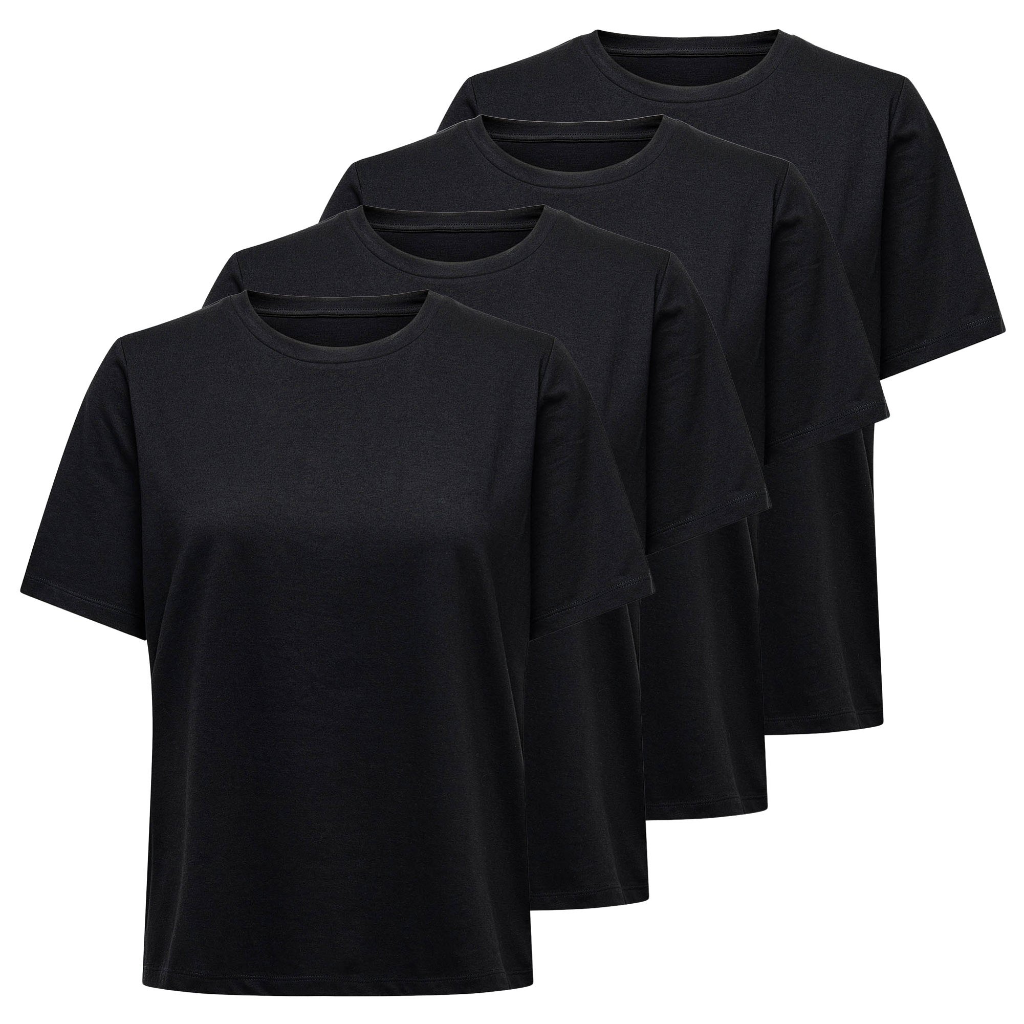 ONLY Camiseta para mujer Paquete de 4 - ONLONLY TEE, cuello redondo, algodón, liso ONLONLY TEE 4P