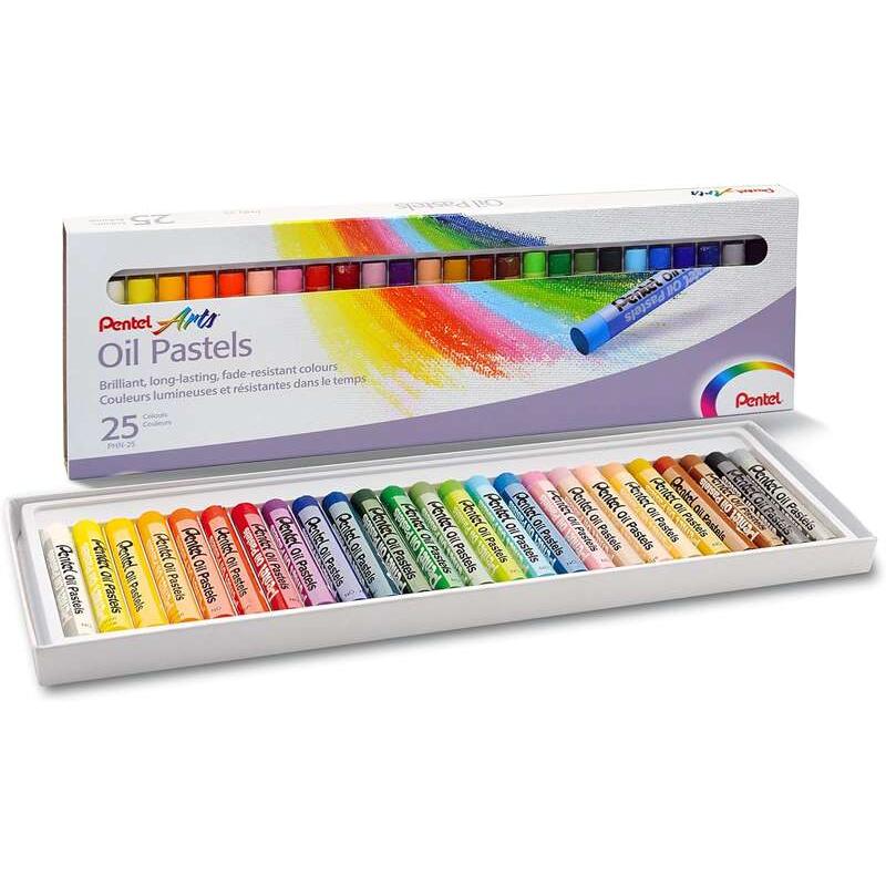 Pentel oil pastels pack de 25 pasteles oleo - blandos, cremosos y de secado lento - colores surtidos