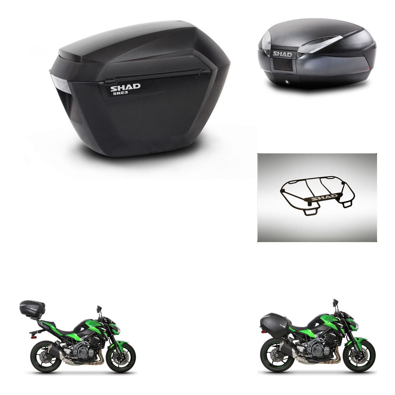 Baul Trasero + Maletas Laterales + Parrilla Portabultos + Herraje 3P + Herraje Montaje Sh23 Sh48 Dark Grey Premium KIT-272477