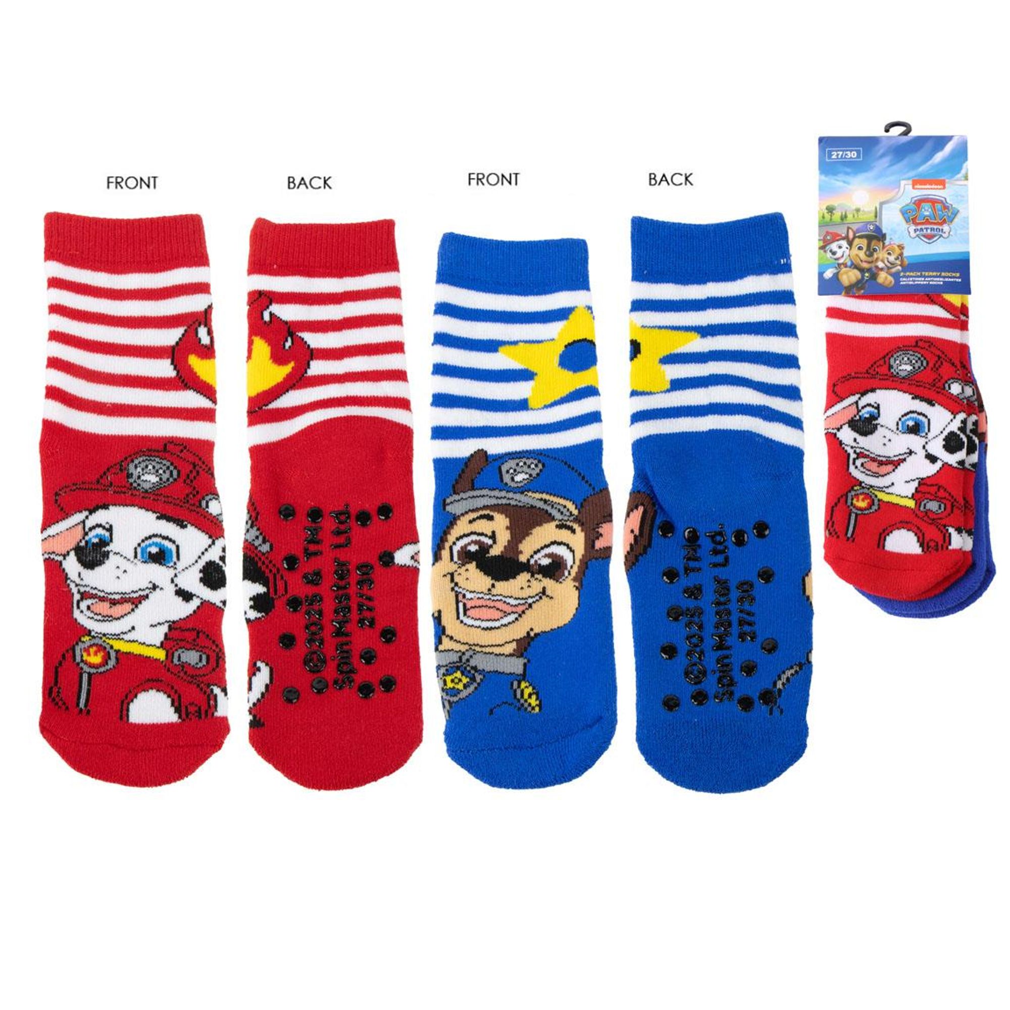 Calcetines Antideslizantes Paw Patrol para Niños, Pack de 2 Unidades, Colores Rojo y Azul, Diseño Divertido con Personajes, Ideal para Casa o Guardería