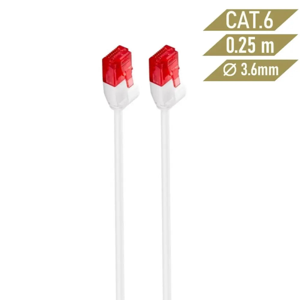 Ewent slim u/utp cat 6 ethernet cable 0.25m white with 100% copper conductors and gold-plated rj45 connectors, ideal for efficient cable management and supports poe in high-density data center solutions, perfect as a patch cable.