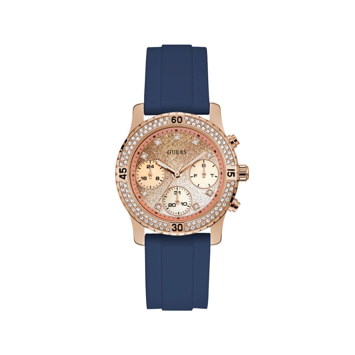Guess Reloj Mujer Caja De Acero Pulsera Silicona De Color Azul Resistente Al Agua 5 Atm W1098l6