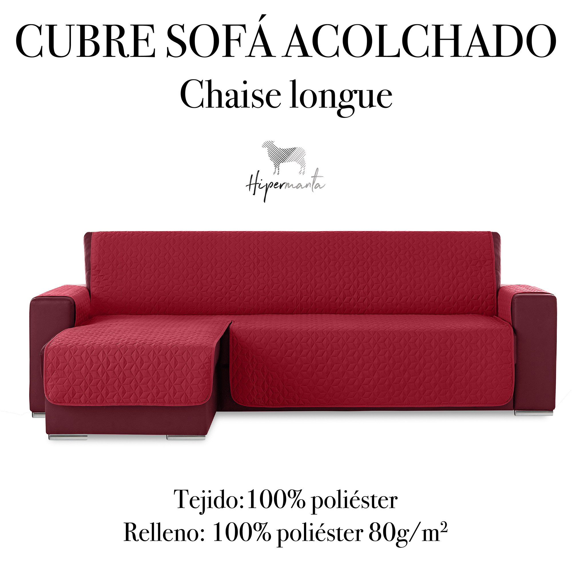 HIPERMANTA. Cubre chaise longue ACOLCHADO brazo izquierdo (VISTO DE FRENTE). Modelo PARIS. 100% poliéster. Fabricado en España.