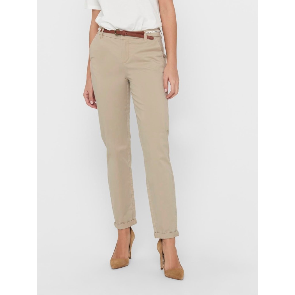 Only - Pantalón chino Biana con cinturón incluido, corte regular y cintura media, ideal para look informal y elegante en color beige