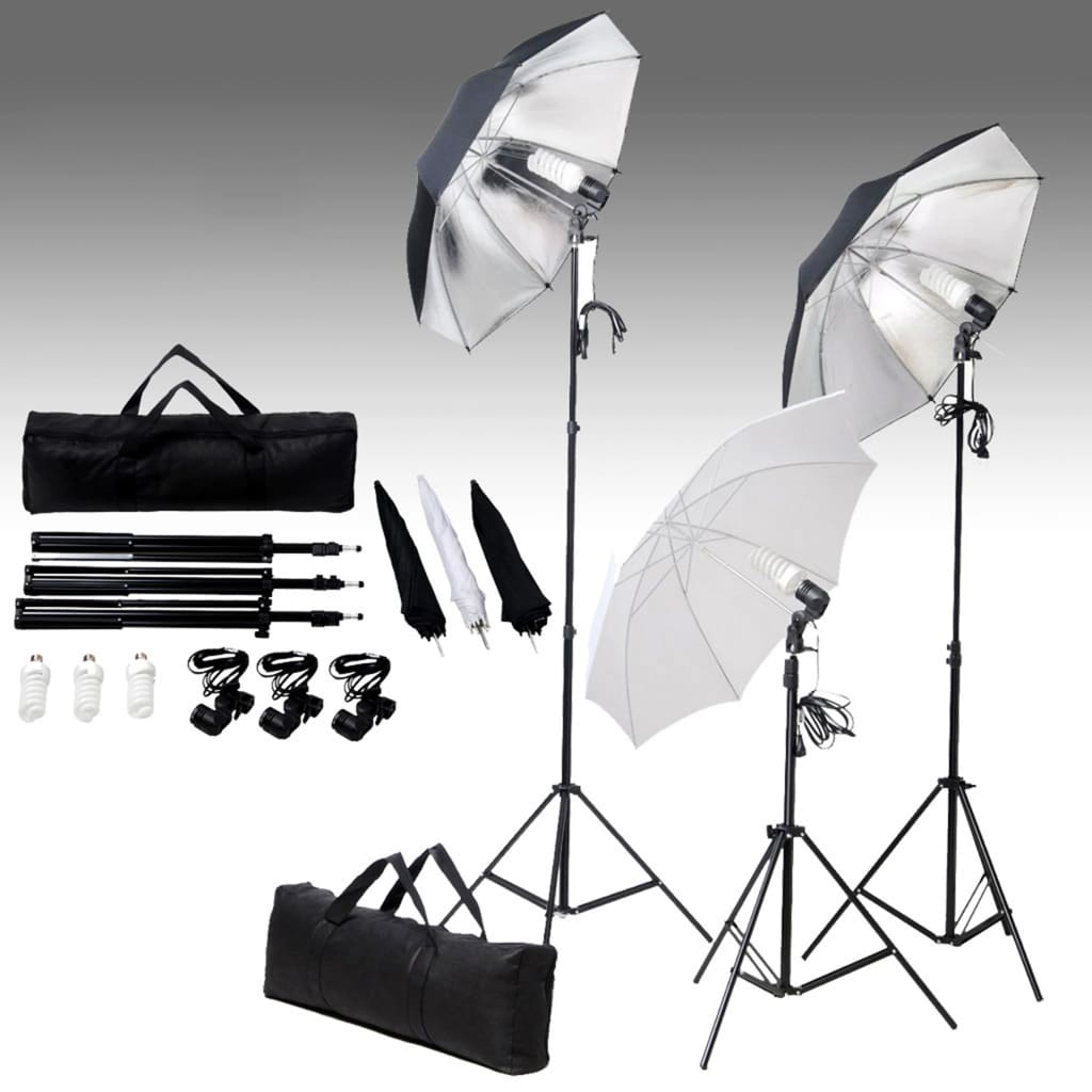 vidaXL Kit de Estudio Fotográfico con Set de Luces y Telón de Fondo Lámparas Color Verde,  Negro,  Blanco y mas