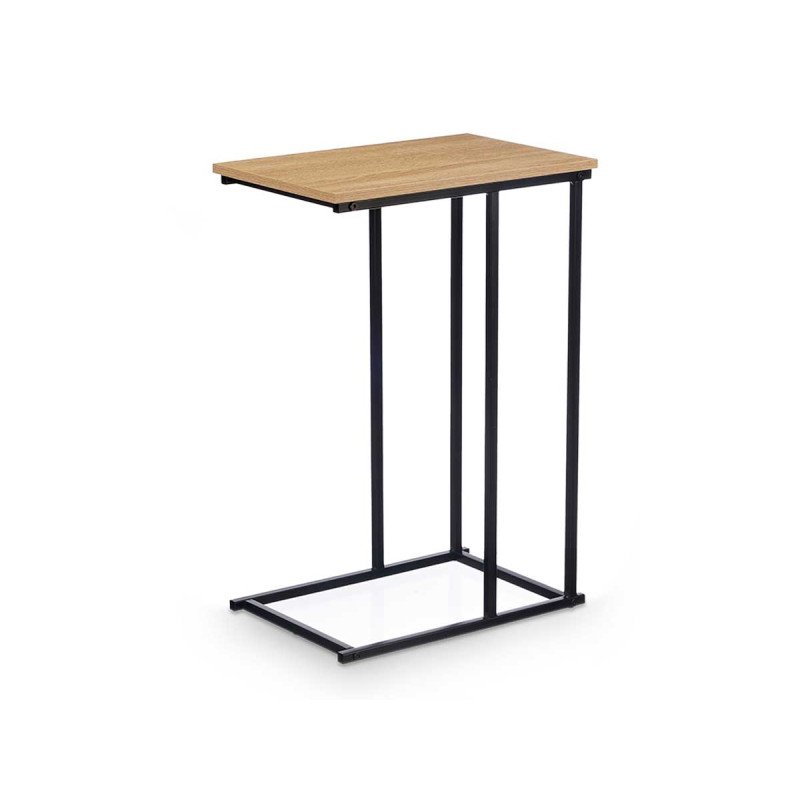 Mesa Auxiliar en Forma de C 40 x 26 x 58 cm de Metal y Madera  Mesita de Centro para Salón o Dormitorio de Diseño Industrial Mesilla Lateral para Cama/Sofá para Café Ordenador