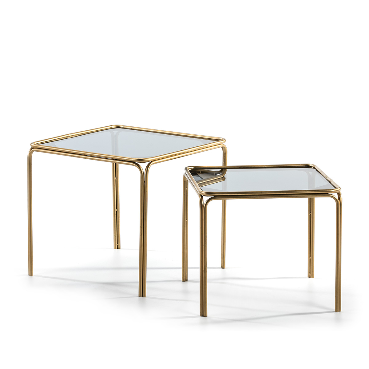 Set 2 mesa auxiliar 51x51x47 46x46x41 cristal ahumado metal dorado, de metal, cristal ahumado hierro, cristal ahumado, color dorado pintura color dorado, 51x51x47 cm Fijalo