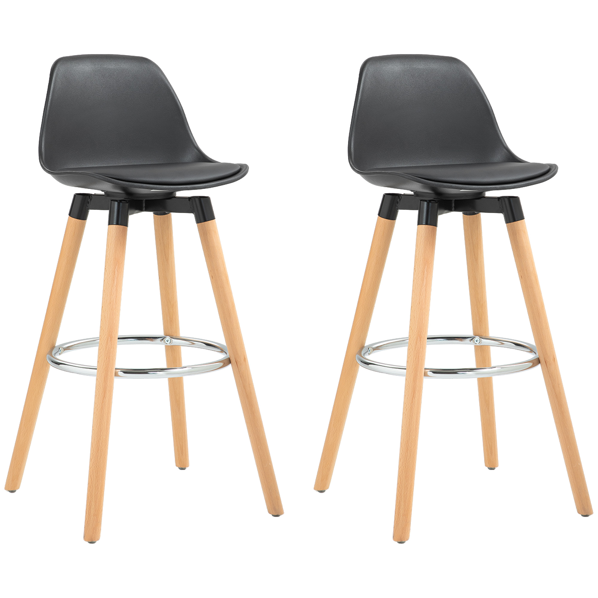 HOMCOM Juego de 2 Taburetes Altos de Cocina Altura Asiento 69 cm Taburetes de Bar Sillas Altas de Cocina Tapizado en PU con Respaldo Patas de Madera para Comedor Blanco