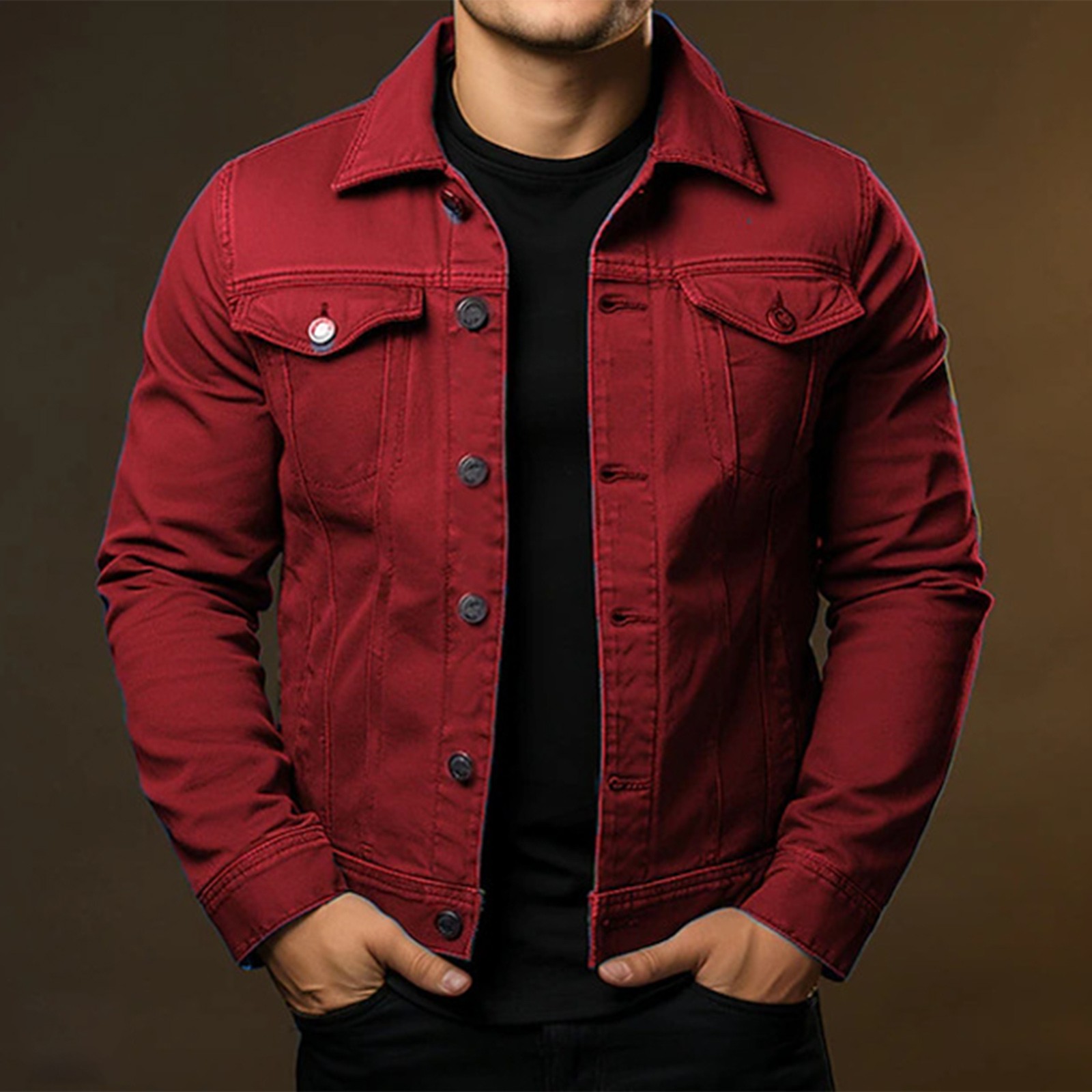 TK Chaqueta De Denim Para Hombre Casual Daily Wear Impermeable Estilo Clásico Abrigo Cálido De Otoño Con Cierre Simple Y Mangas Regulares
