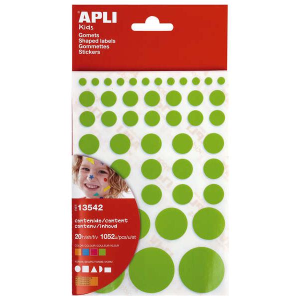 Apli gomets adhesivo permanente - 1052 gomets por bolsa - desarrollo de habilidades creativas y psicomotrices - cumple normas en-71 y fsc - diferentes formas y tamaños - colores surtidos (10 uds)