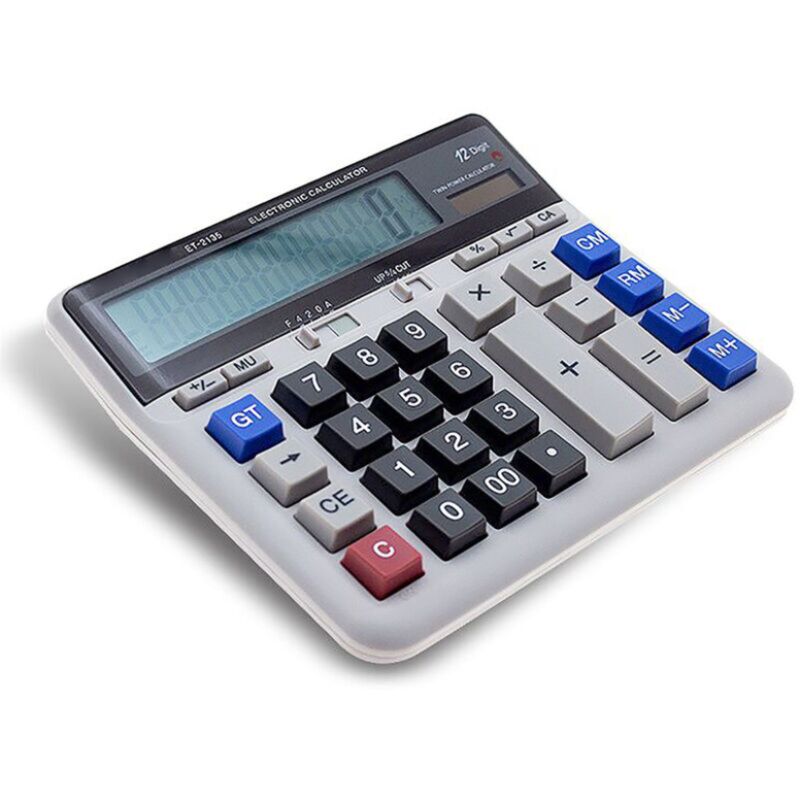 CA Calculadora electrónica de computadora grande, medidor de energía solar y de batería, pantalla de 12 dígitos, botón grande multifuncional para negocios, oficina, escuela, cálculo