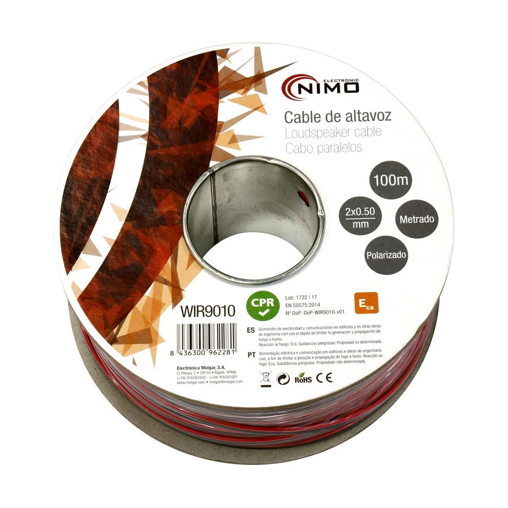 Cable para altavoz 2x0.50mm, Rojo-Negro 100m