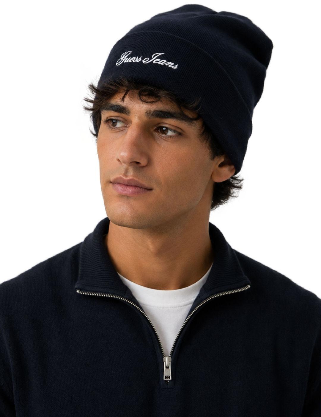 Gorro Guess Jeans marino punto con lana para hombre