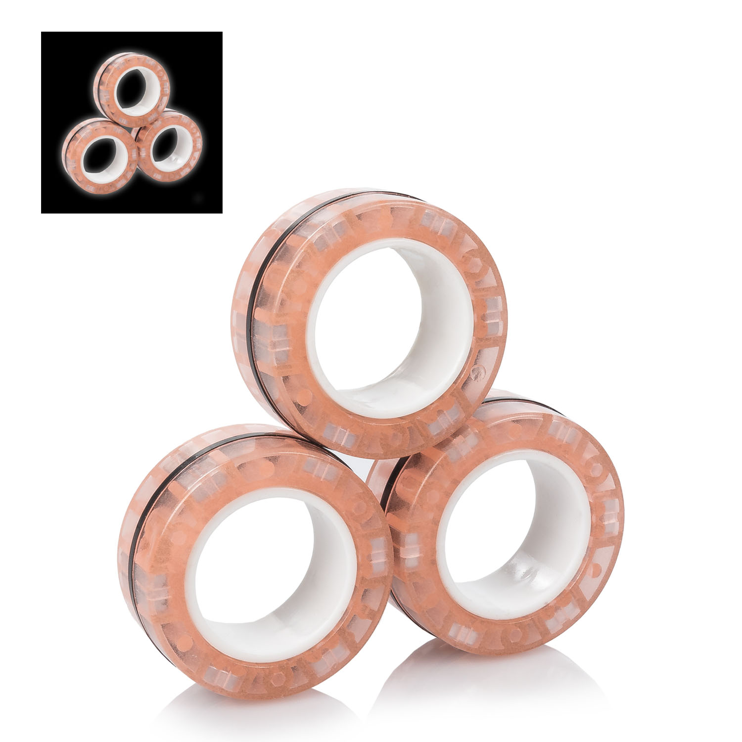DAM. Magnetic Fidget Glow Rings, anillos magnéticos, brillan en la oscuridad. Juguete antiestrés, ansiedad, concentración. 3x1x3cm.