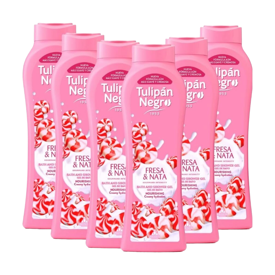 TULIPÁN NEGRO Gel de baño Fresa y Nata botella PACK 6X650 ml - 6 unidades Briseis S.A.