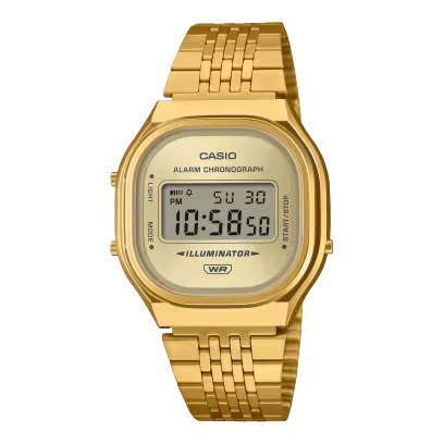 Casio - Reloj casual A140WEG-9AEF para mujer, diseño compacto 39 × 36.8 × 10.4 mm, peso ligero de 60 g y resistencia al agua