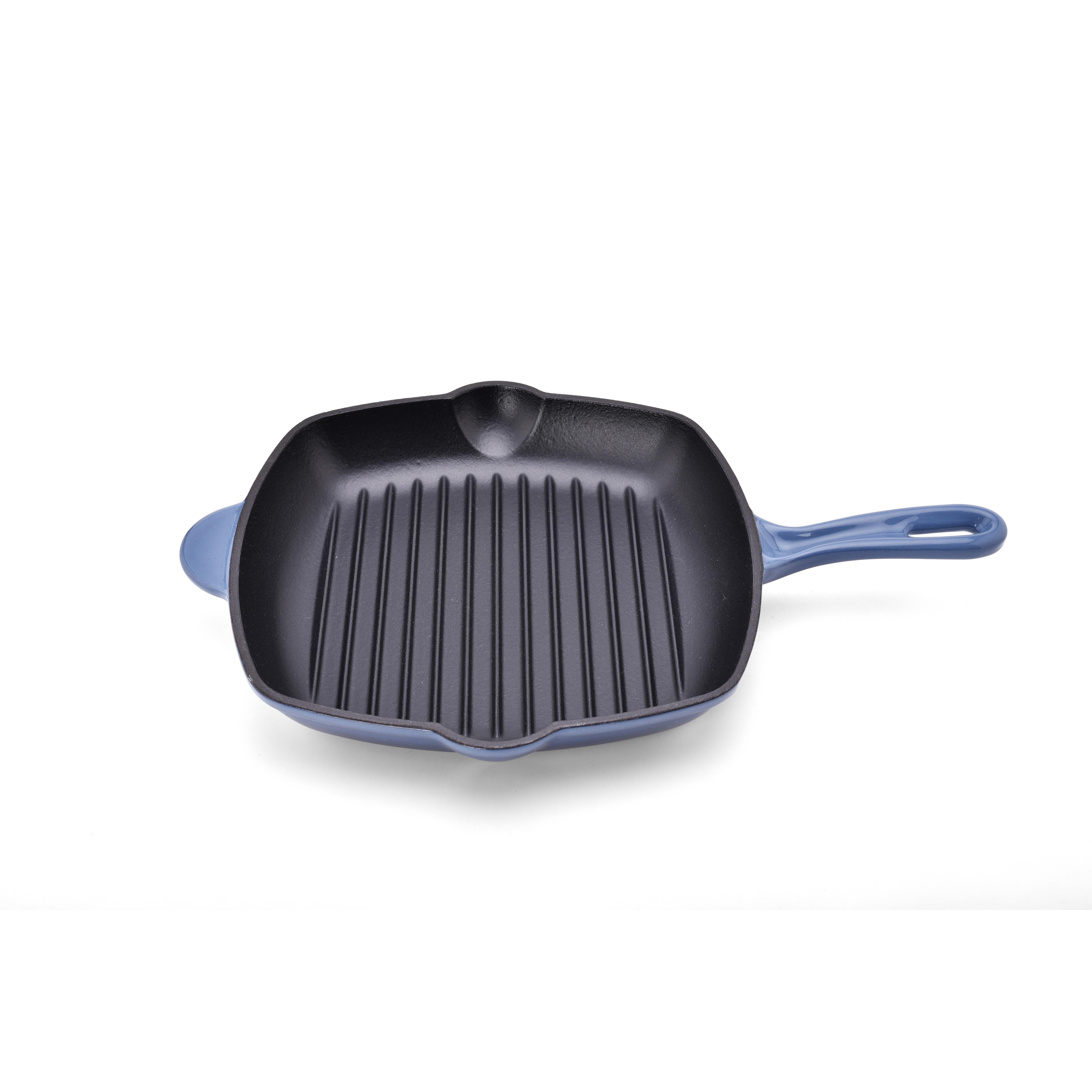 MAXWORK Sartén hierro fundido skillet grill cuadrada de esmalte negro de alta calidad, ideal para planchar filetes, olla antiadherente, fácil de limpiar, rojo
