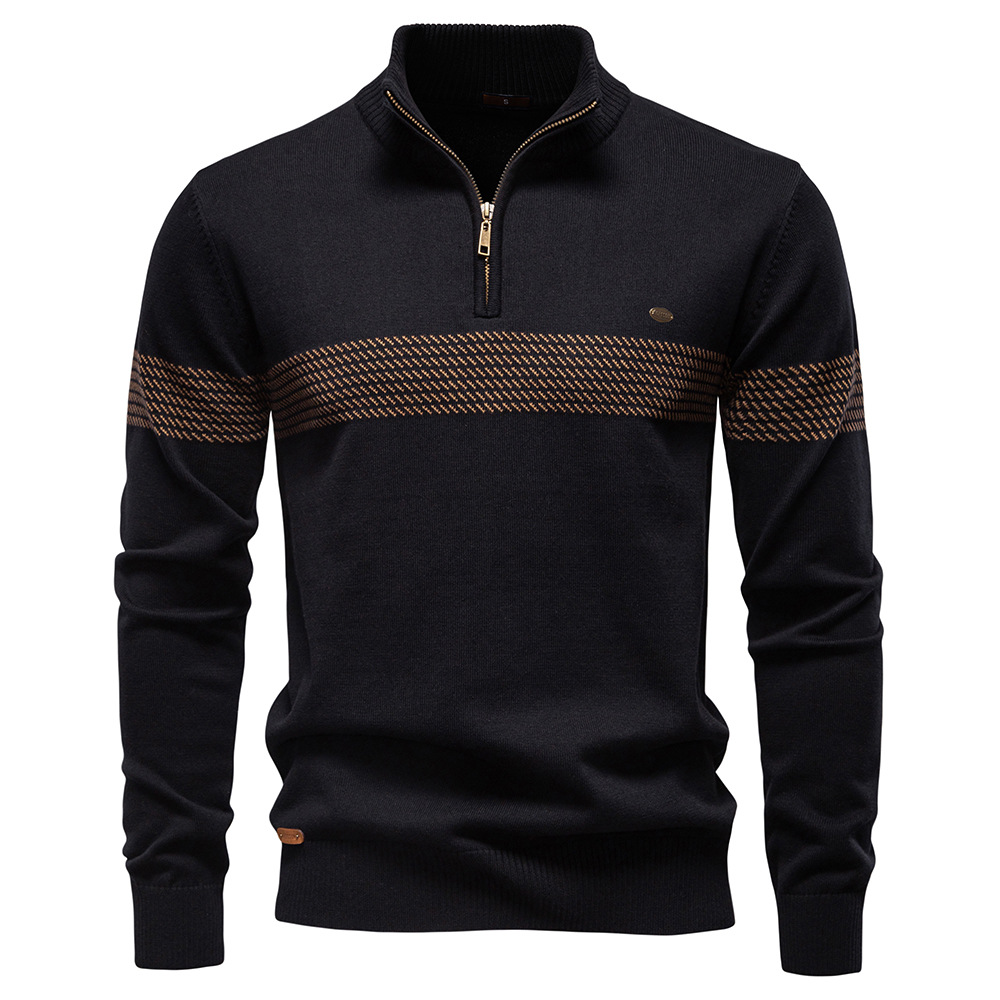 TK Suéter de cuello alto para hombre, de algodón puro, ideal para otoño/invierno. Camiseta informal de media cremallera para hombre.