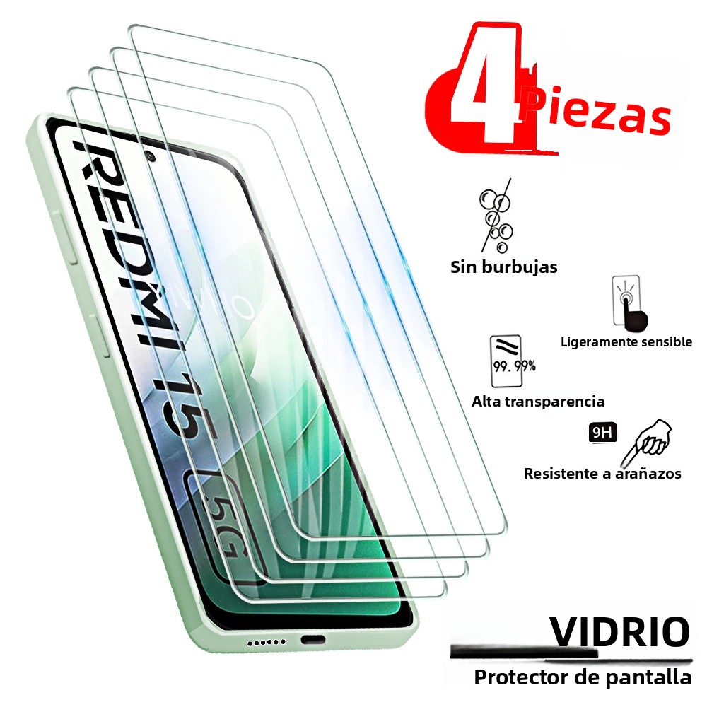 TK 4Pcs Protector De Pantalla De Vidrio Templado Para Xiaomi Redmi 15 5G 4G 6.9' Resistente a Arañazos Y Huellas HD