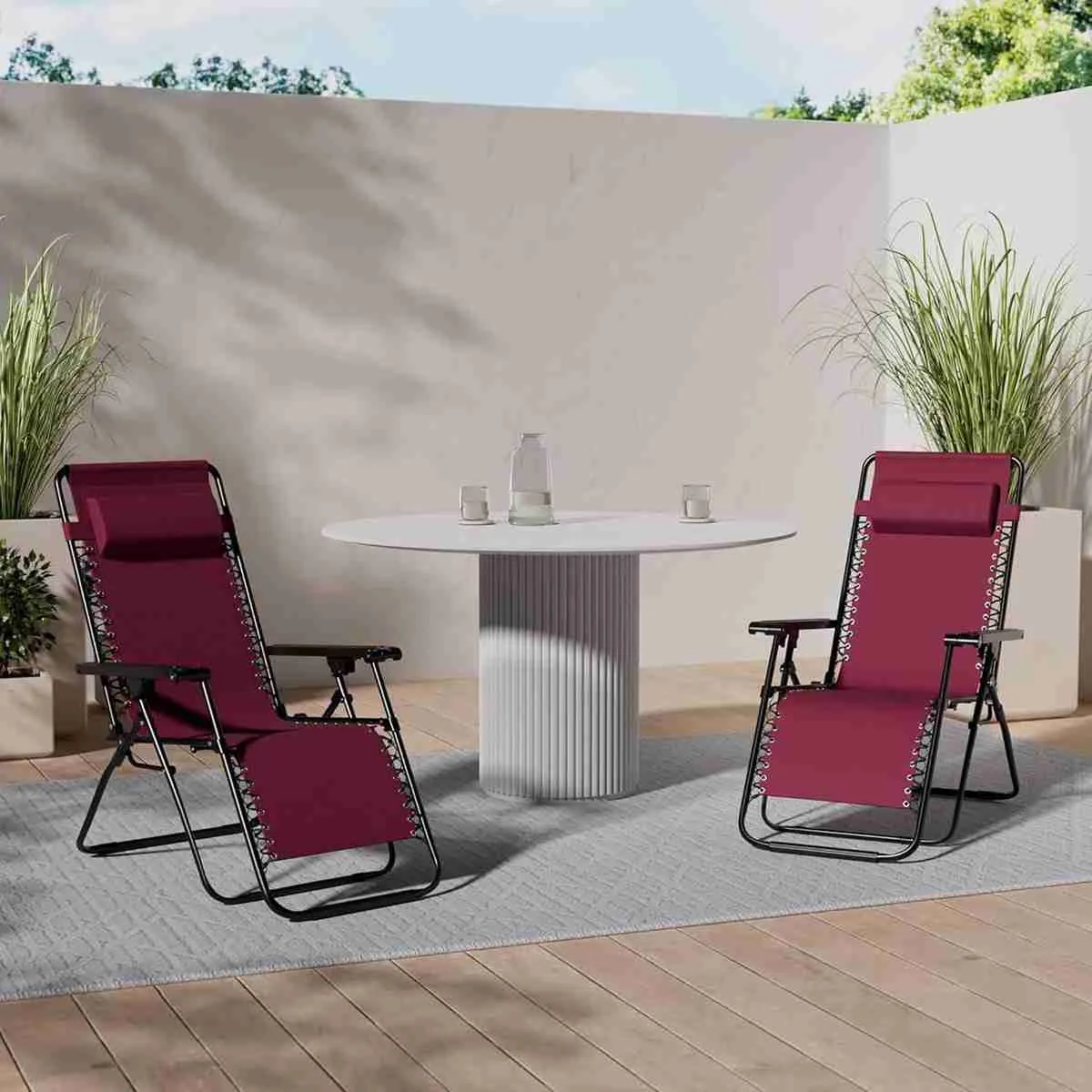 Pack 2 Tumbona de Playa Reclinable y Plegable Klack Zero Gravity para Jardín, Piscina y Camping - Soporta hasta 150 kg, con Cojín Ajustable y Estructura de Acero - Negro