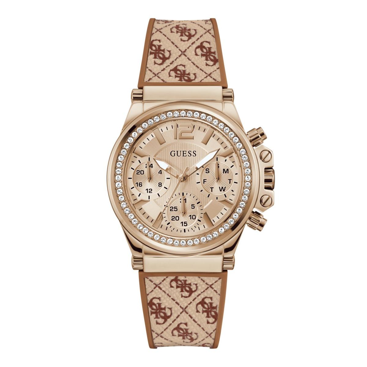 Guess Reloj Mujer Caja De Acero Reciclado Pulsera Silicona De Color Marrón Resistente Al Agua 3 Atm Gw0699l2