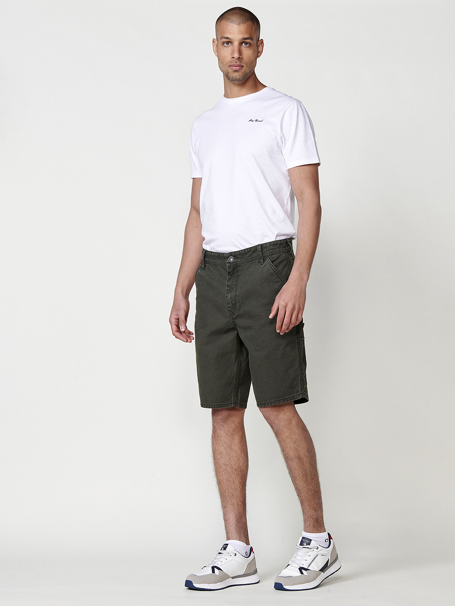 Koroshi - Bermuda carpenter de canvas 100% algodón con corte relaxed, efecto lavado y múltiples bolsillos workwear para hombre