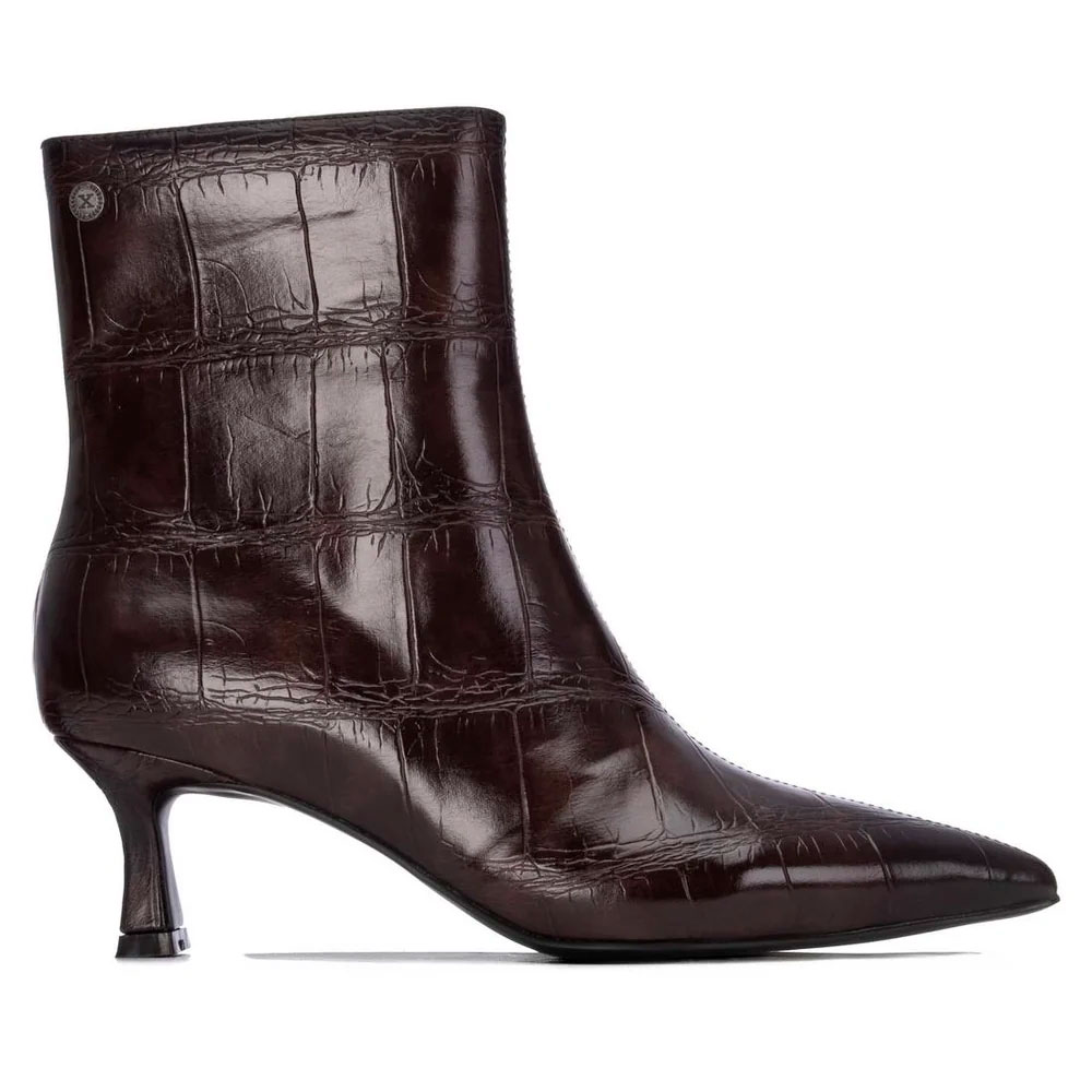 Xti - Botines de tacón 14621803 para mujer con punta fina y cierre cremallera en material sintético vegano efecto coco