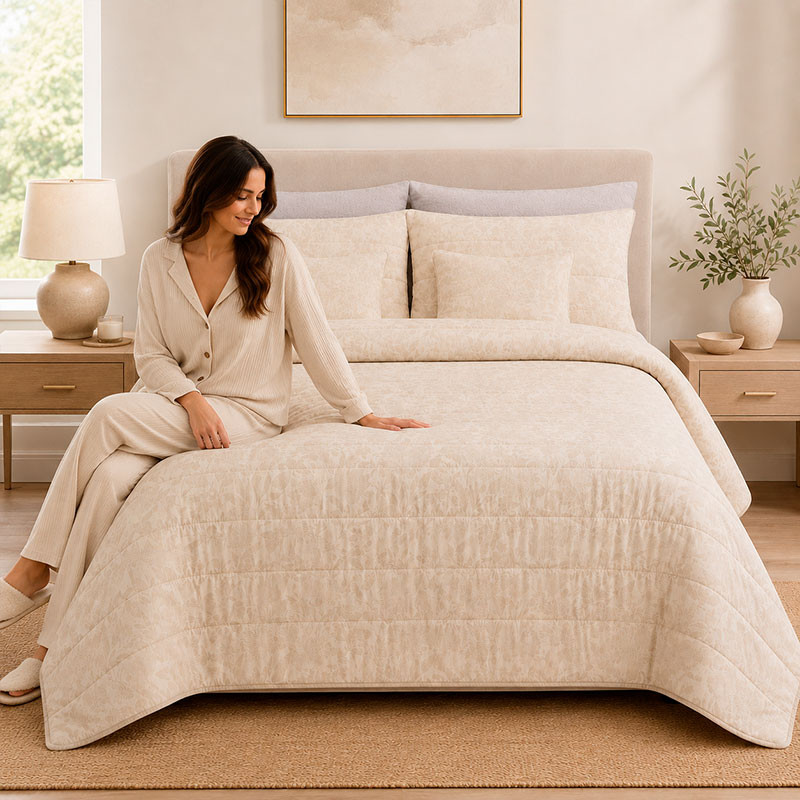 RUFINO DÍAZ Colcha Prelavada Jacquard Alina + Funda de Cojín - Para una sensación acogedora y de confort - Tejido suave, agradable y resistente