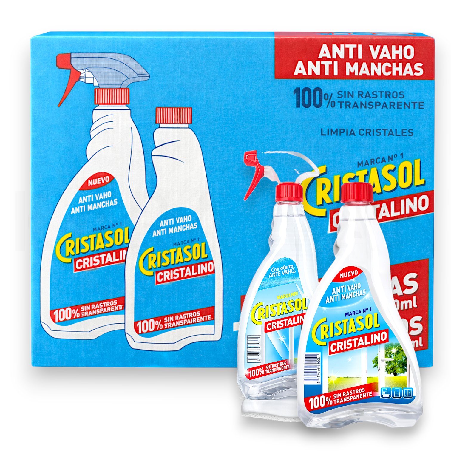 Cristasol Limpiador para Cristales, - Pack 2 Pistolas + 2 Recambios de 750ml