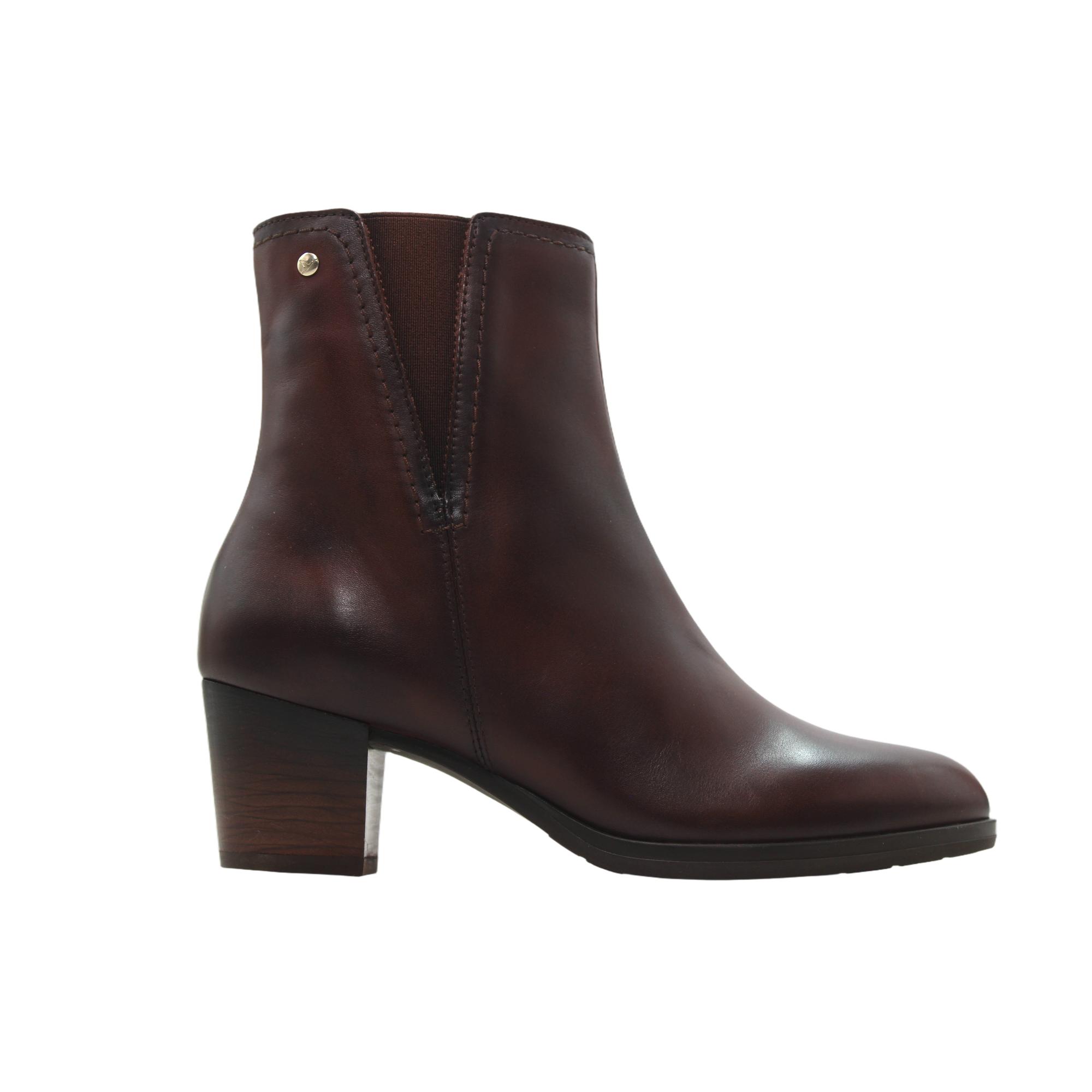 Pikolinos W0E-8628 Botines de vestir de piel, elástico y cremallera, tacón bloque, suela de goma, para señora