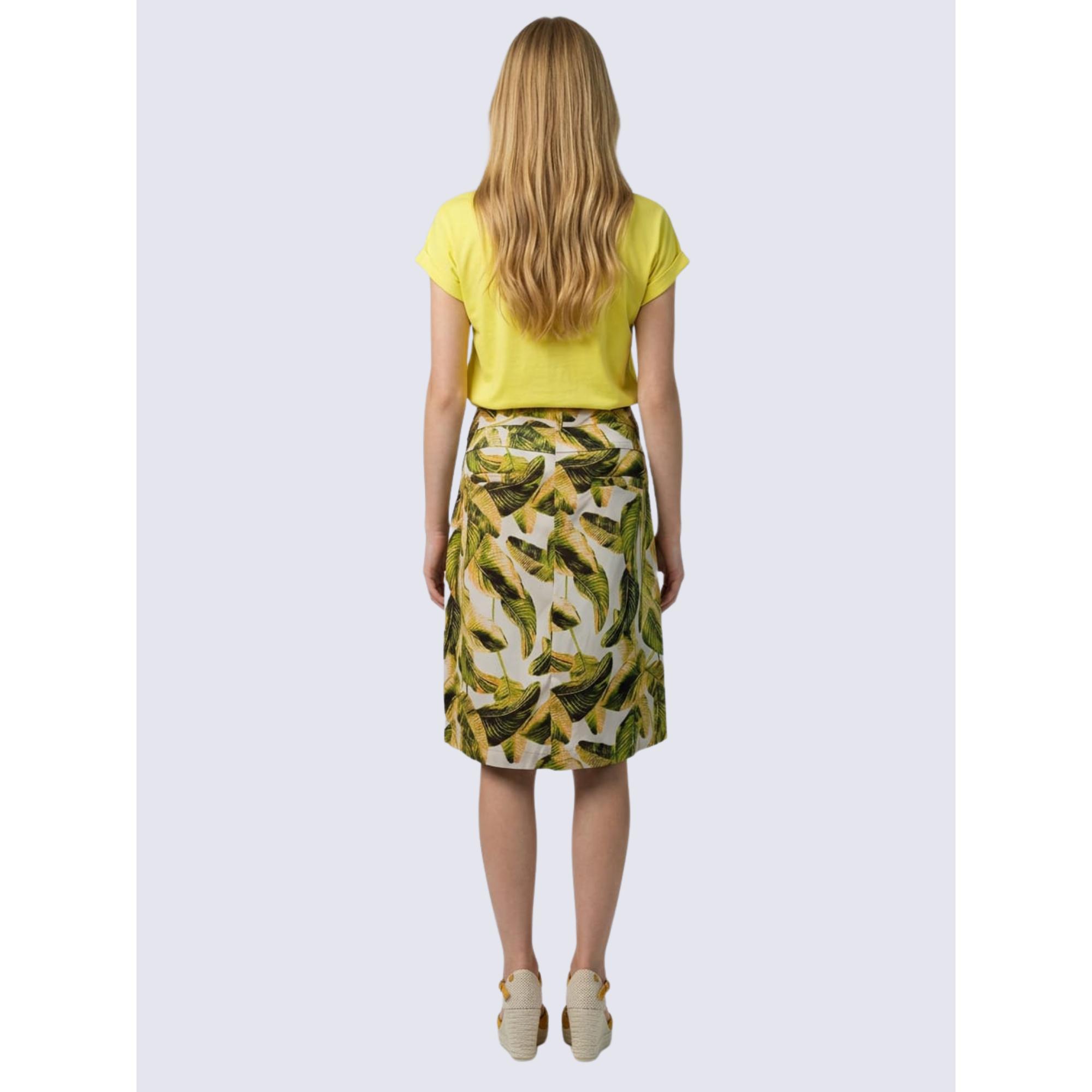 Falda recta marca ANANY estampada de algodón con elastano para mujer, diseño de tiro medio y corte favorecedor ideal para primavera y verano- AN-160403