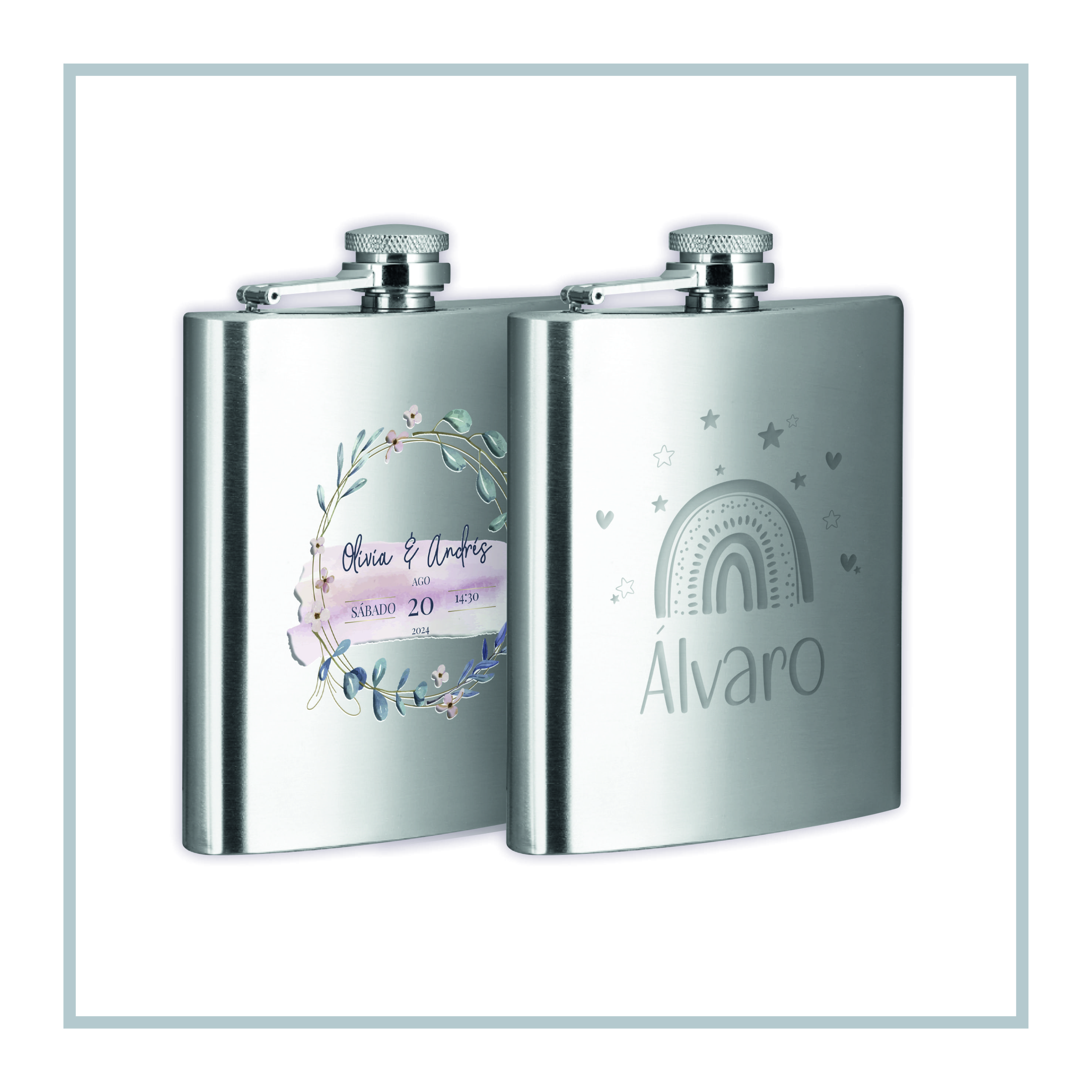 RegaloVip.es - PACK Petaca de Acero Inoxidable, regalos únicos y originales, regalos para bodas, comuniones, y bautizos, regalos para amistades, regalo para el día del padre, aventureros.