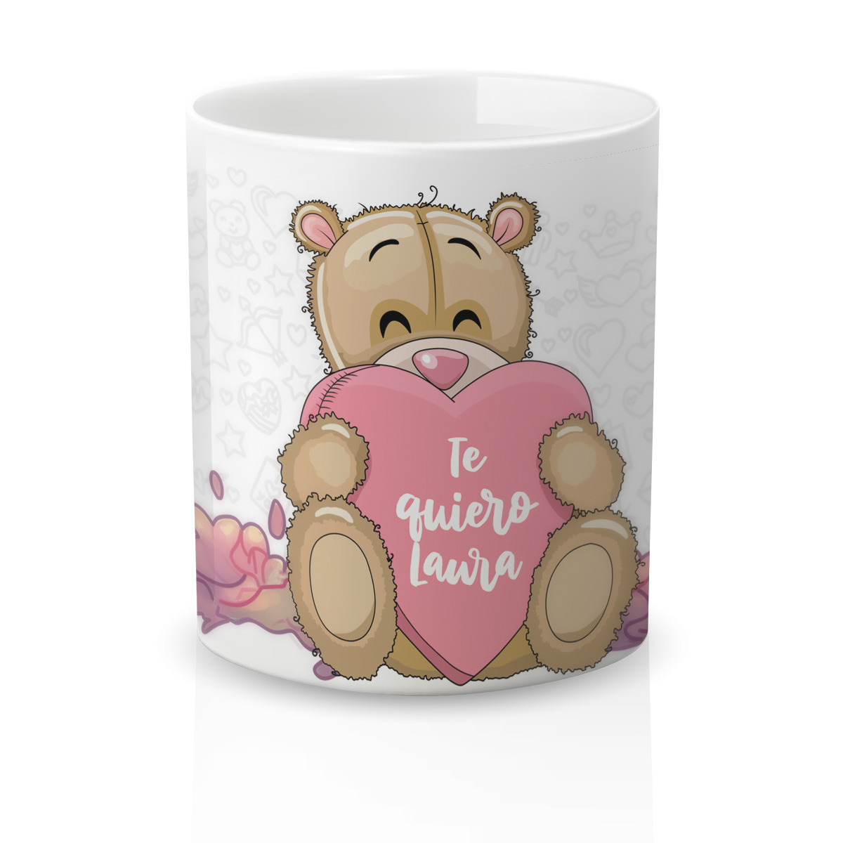 Taza cerámica Regalo Original Amor y Amistad. Resistente 100% al microondas y lavavajillas. Taza con Frase Te quiero personalízala con tu nombre (osito)